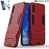 Samsung Galaxy A70 Kickstand Shockproof Rood Cover Case Hoesje - 1 x Tempered Glass Screenprotector A3TBL