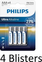 16 Stuks (4 Blisters a 4 st) Philips AAA Ultra Alkaline Batterijen
