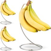 Relaxdays 3x bananenhouder - banaanhouder - verchroomd ijzer - bananen ophangen - zilver