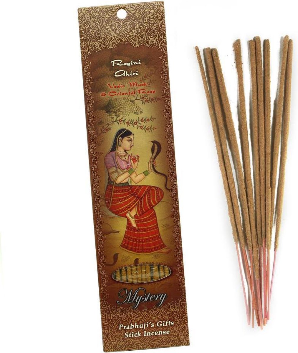 Wierooksticks, handgerold, 'Ragini Ahiri' met vedische musk en oosterse roos, 20 sticks