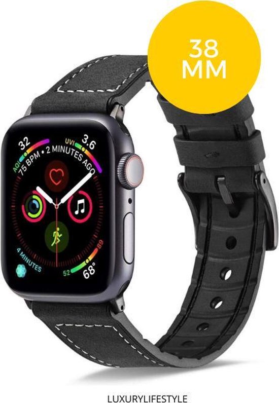 Bandje 38 mm Leer geschikt voor Apple Watch - Zwart - iWatch series 1/2/3/4/5  38MM/40 MM | bol.com