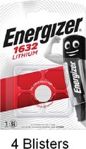 4 stuks (4 blisters a 1 stuk) Energizer CR1632 Lithium Knoopcel 3V