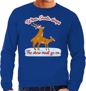 Foute Kersttrui / sweater - seksende rendieren - when Santa sleeps the show must go on - blauw voor heren L (52)