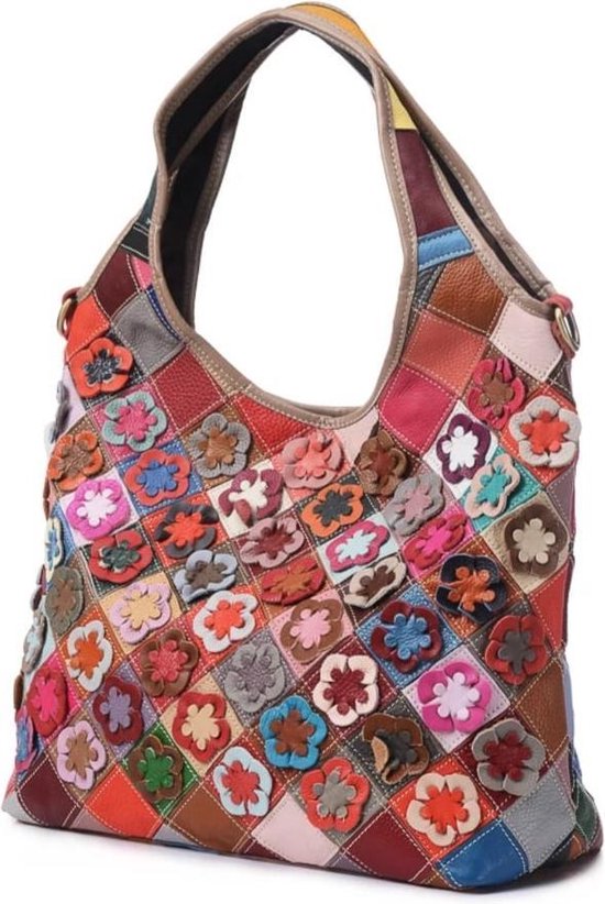 Echt leren damestas gekleurde tas Koeienhuid Kleurrijke tas BOHO ibiza |  bol.com