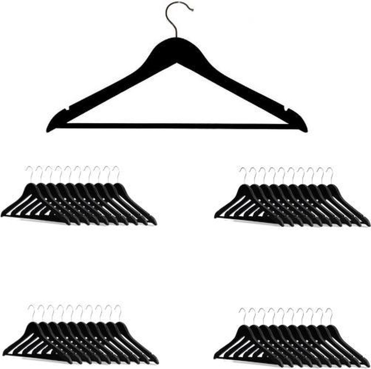 Set van 40 zwarte, houten kledinghangers - kleerhangers met broeklat en rokinkepingen