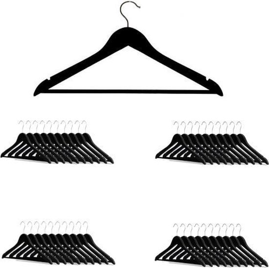 herder Blijven gisteren Set van 40 zwarte, houten kledinghangers - kleerhangers met broeklat en  rokinkepingen | bol.com