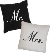 Mr & Mrs kussens voor koppels, trouwen, cadeau, zwart-wit