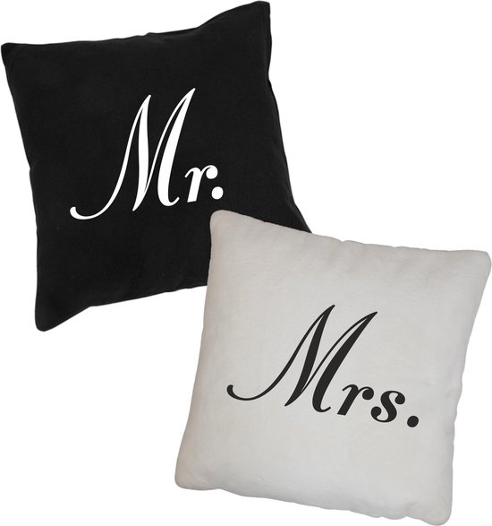 Mr & Mrs kussens voor koppels, trouwen, cadeau, zwart-wit | bol.com