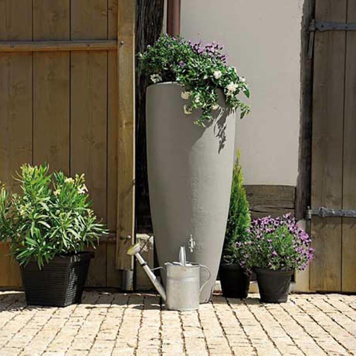 Garantia 2in1 waterreservoir 300 liter zinkgrijs incl. plantschaal