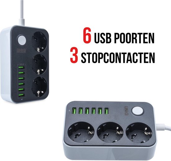 6 USB-poorten, 3 stopcontacten en een snoer van 1,6 meter voor al uw  apparaten | bol.com