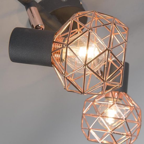 QAZQA mesh - Design Plafondspot | Spotje | Opbouwspot - 2 lichts - L 250 mm - Koper - Woonkamer | Slaapkamer | Keuken - QAZQA