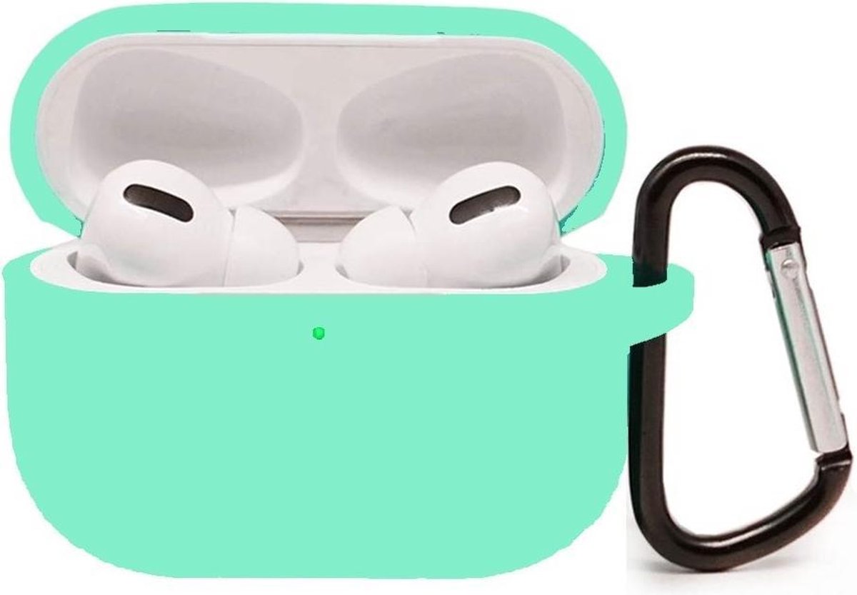 Apple AirPods Pro Soft Silicone Hoesje Met sleutelhanger - Mint Groen
