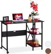 Relaxdays bureau klapbaar - computertafel - opbergrek - vouwbaar - 2 vakken - Zwart / zwart