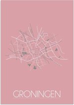 DesignClaud Plattegrond Groningen Stadskaart poster Wanddecoratie - Roze - A3 + fotolijst zwart (29,7x42cm)