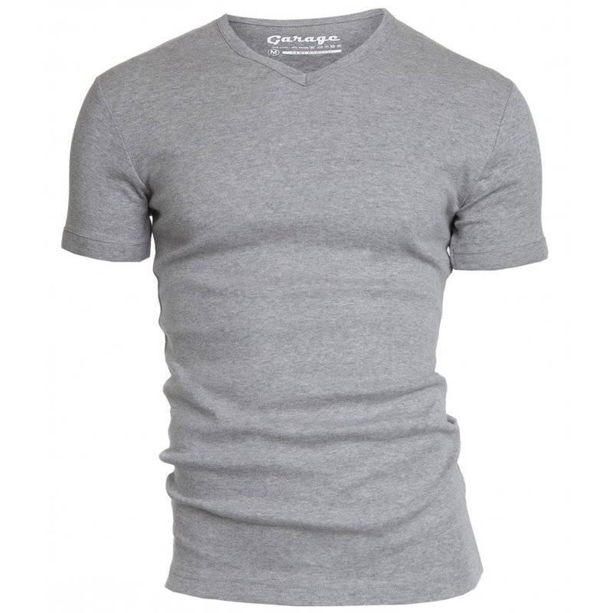 Garage 302 - Semi Bodyfit T-shirt V-hals korte mouw grijs melange M 85% katoen 15% viscose 1x1 rib