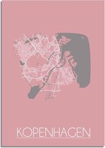 DesignClaud Kopenhagen Plattegrond poster Roze A2 + Fotolijst zwart