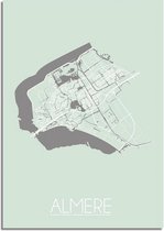 DesignClaud Almere Plattegrond poster Pastel groen  - A3 + Fotolijst zwart (29,7x42cm)