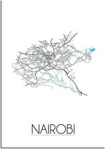 DesignClaud Nairobi Plattegrond poster A4 + Fotolijst zwart