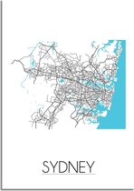 DesignClaud Plattegrond Sydney Stadskaart poster Wanddecoratie - Wit - A4 + fotolijst wit (21x29,7cm)