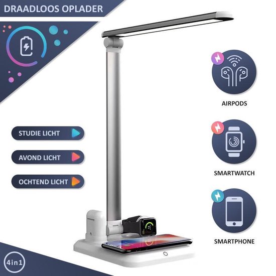 Draadloos Bureaulamp 4 in 1 Wireless Charger Apple iPhone - Synchroon  Opladen -... | bol.com
