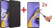 Hoesje Geschikt Voor Samsung Galaxy A51 - Zwart hoesje TPU Back Cover + 2x Glazen screenprotector