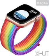 Nylon loopbandje in de regenboog kleuren geschikt voor Apple Watch series 1, 2, 3, 4 en 5 in maat 38/40mm.