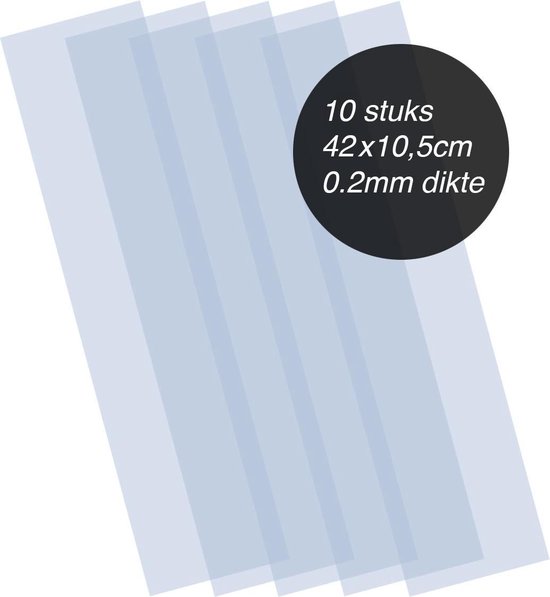 QBIX Plastic Mylar Vellen - 10 stuks 42 x 10,5cm Formaat Transparante Kunststof - 0.2mm dikte - QBIX