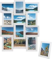 Decopatent® Fotolijst collage - 12 foto’s van 10 x 15 cm - Collagelijst wit - Hangend - 12 fotokaders met glasplaatje - MDF hout