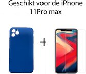 Apple iPhone 11 Pro Max Blauw Backcover hoesje Silicone - Soft Touch - Liquid sillicone coating - Lens beschermend + screen protector