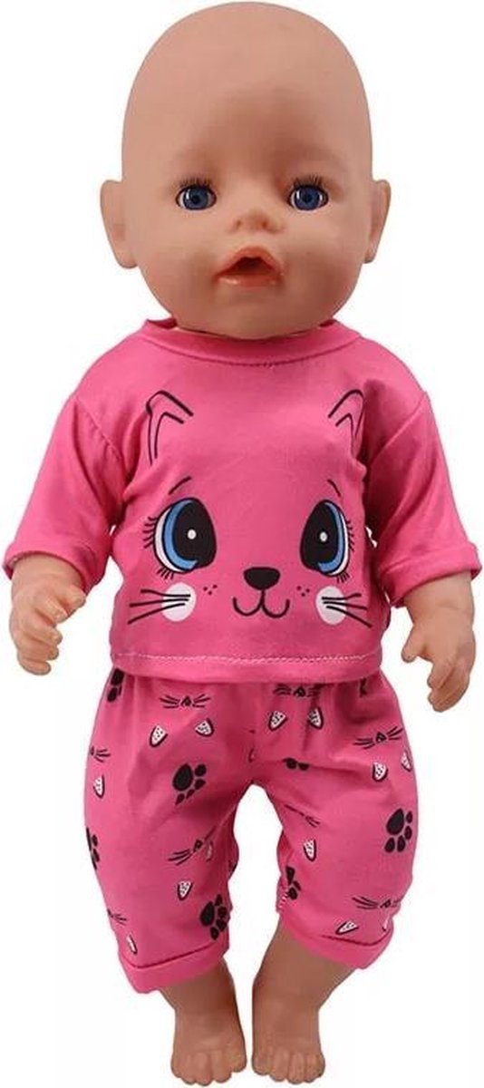Poppenkleertjes - Geschikt voor Baby Born pop - Roze pyjama set - Kat -  Jongen of... | bol.com