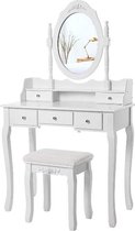 MIRA Kaptafel - Inclusief spiegel - 5 Lades - Elegant - Met Krukje - Hout - Wit - 80 x 40 x 145 cm