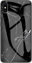 Marmer Back cover voor Apple iPhone XR - Zwart - Wit - TPU + Gehard Glas Hoesje