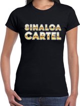 Drugscartel Sinaloa Cartel tekst t-shirt zwart en goud dames XL