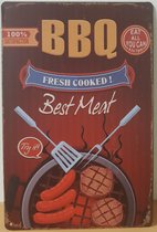 BBQ Barbecue best meat Reclamebord van metaal METALEN-WANDBORD - MUURPLAAT - VINTAGE - RETRO - HORECA- BORD-WANDDECORATIE -TEKSTBORD - DECORATIEBORD - RECLAMEPLAAT - WANDPLAAT - NOSTALGIE -CA