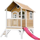 AXI Tom Speelhuis in Bruin/Wit - Met Verdieping en Rode Glijbaan - Speelhuisje voor de tuin / buiten - FSC hout - Speeltoestel voor kinderen