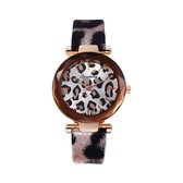 Metallic Taupe Leopard Horloge | Taupe - Bruin Luipaard | Kunstleder | Ø 34 mm