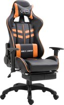 Luxe Gamestoel met voetenbankje Zwart oranje (Incl LW Fleece deken) - Gaming Stoel - Gaming Chair - Bureaustoel racing - Racestoel - Bureau stoel gamen
