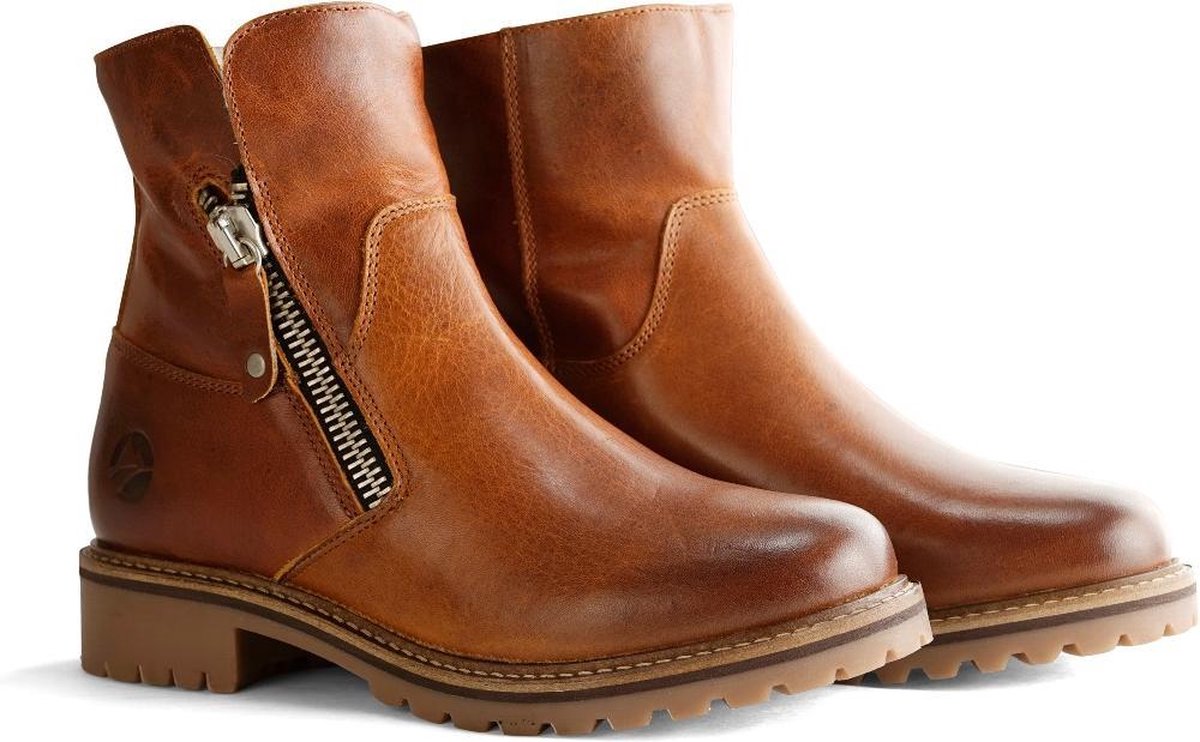 Travelin' Vartae Stoere leren enkellaars Dames Wol gevoerd Cognac Leer Maat 38 Travelin' Vartae Stoere leren enkellaars Dames Wol gevoerd Cognac Leer Maat 38