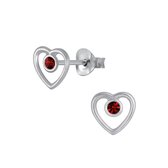 Joy|S - Zilveren hartje oorbellen 7 mm kristal rood