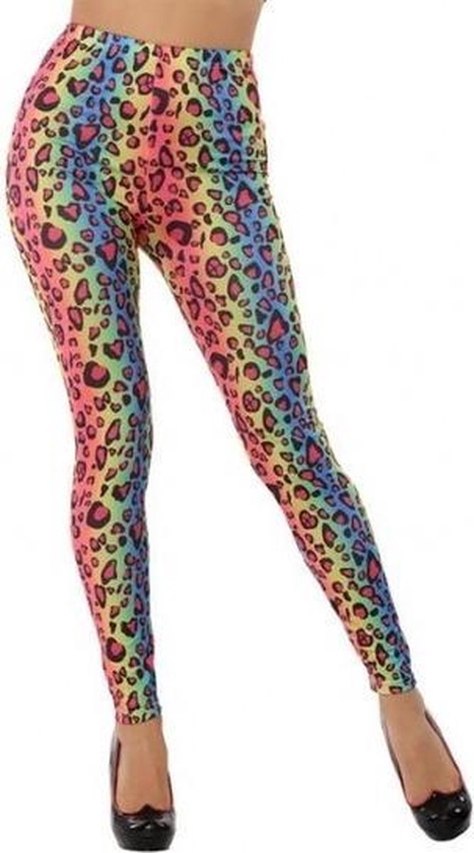 Gekleurde luipaard legging voor dames - Jaren 80 - Foute Carnaval  verkleedkleding