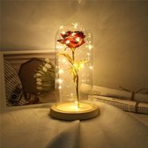 Gouden Roos in Glas - Glazen Stolp met LED – Liefdes Cadeau voor Vrouw Moederdag Valentijnsdag - Luxe Cadeau - Rood