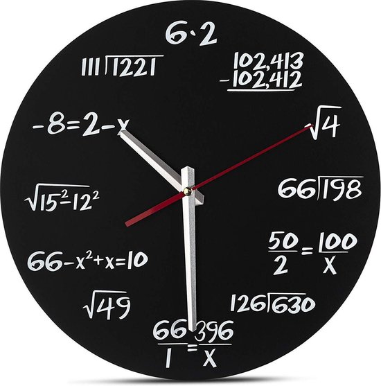 Decodyne Unieke Wandklok wiskunde - Math Clock - Elk uur gemarkeerd door een eenvoudige wiskundige vergelijking