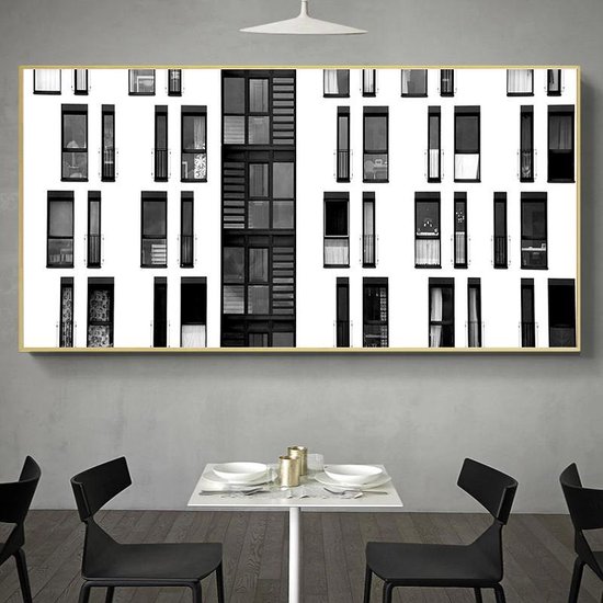 Peinture sur toile * Bâtiment de style industriel moderne * - Rétro industriel - Noir et blanc - 70 x 140 cm