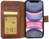 Galata bookcase iPhone 11 Pro Max hoesje echt leer handarbeid door ambachtslieden - Cognac Bruin