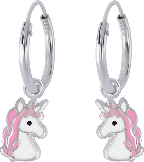 Joy|S - Zilveren eenhoorn oorbellen roze unicorn oorringen | bol.com