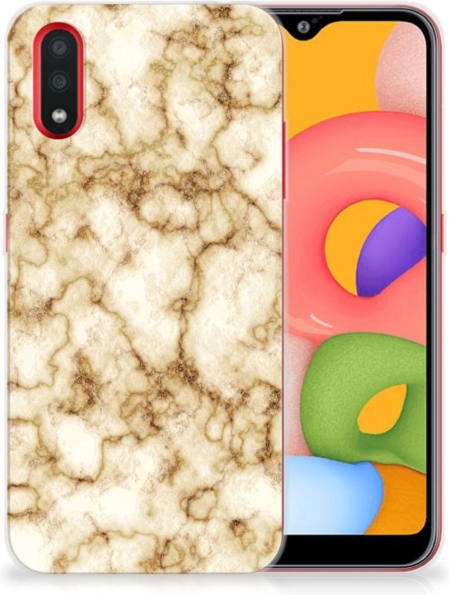 Samsung Galaxy A01 TPU Siliconen Hoesje Marmer Goud