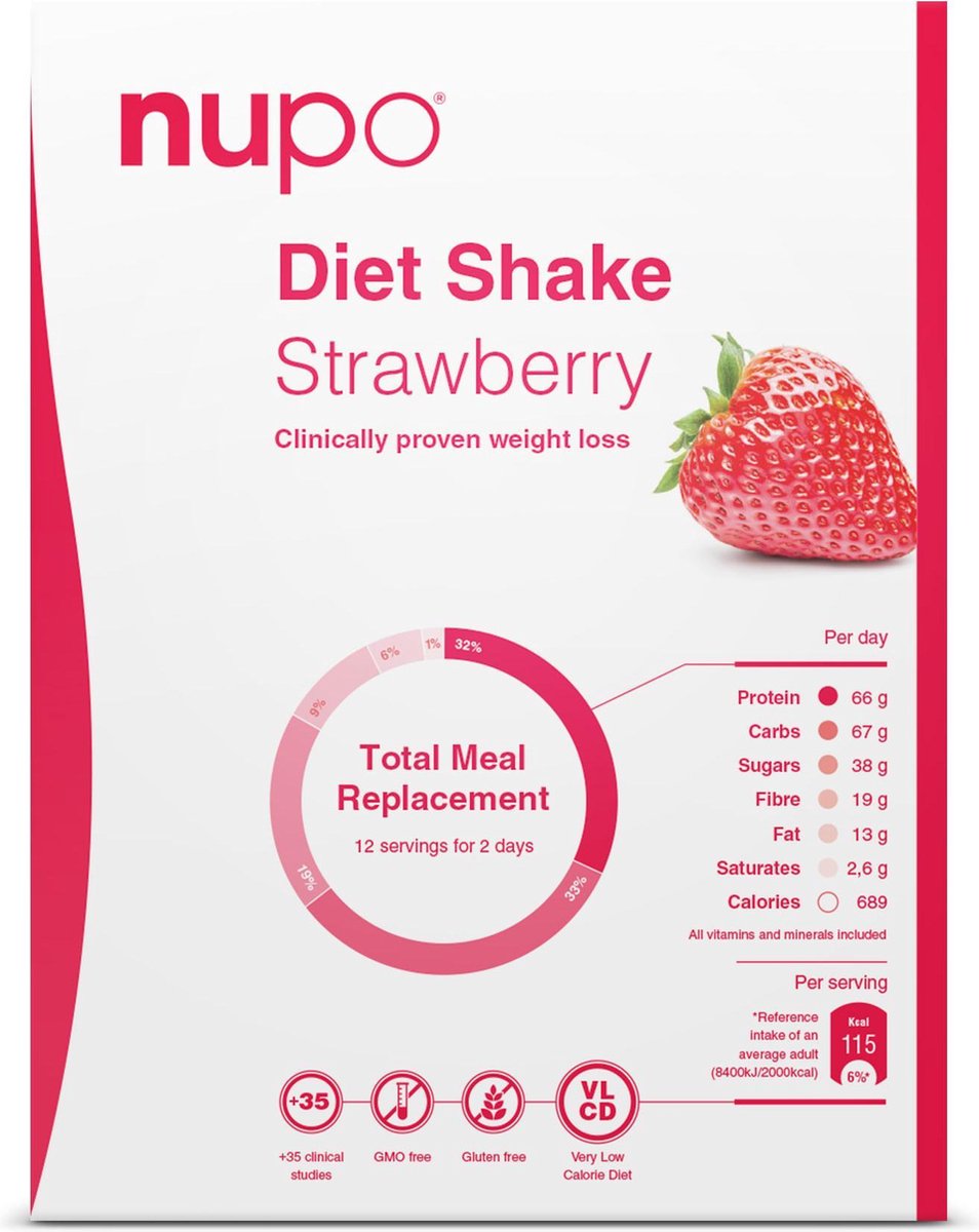 Nupo Dieet Shakes (12 Porties) - Aardbei - Dieet Shakes Met Weinig