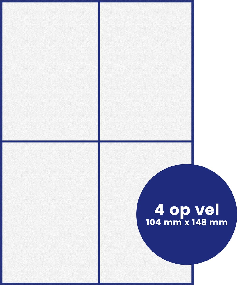 75 Vellen, 300 Stuks - Grote Zelfklevende Etiketten A4, Stickers Labels voor Afdrukken Bedrukbaar - 4 per Vel, 148,5 x 105 mm