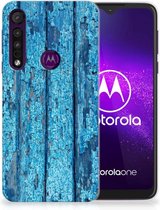 Motorola One Macro Bumper Hoesje Blauw Wood