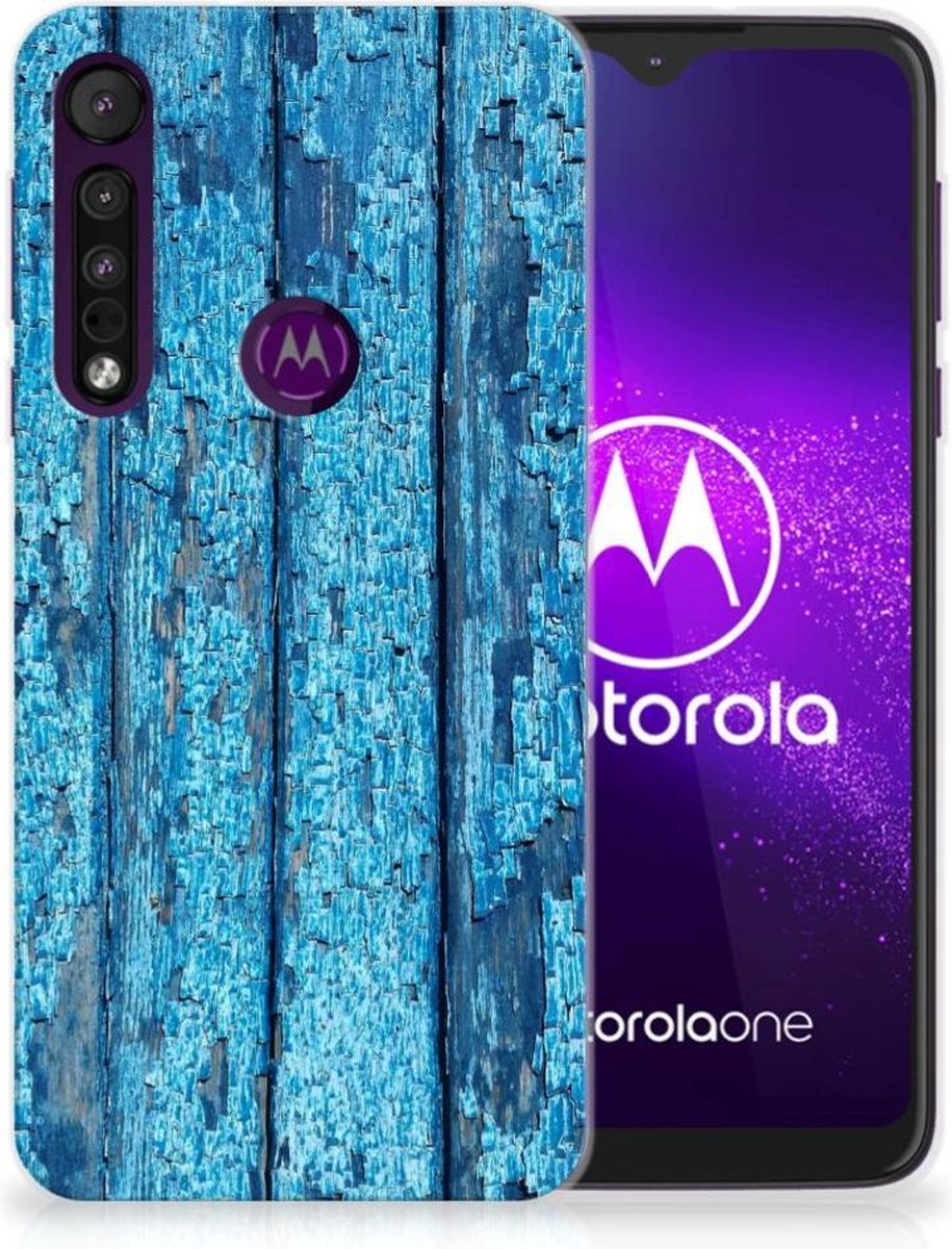 Motorola One Macro Bumper Hoesje Wood Blue